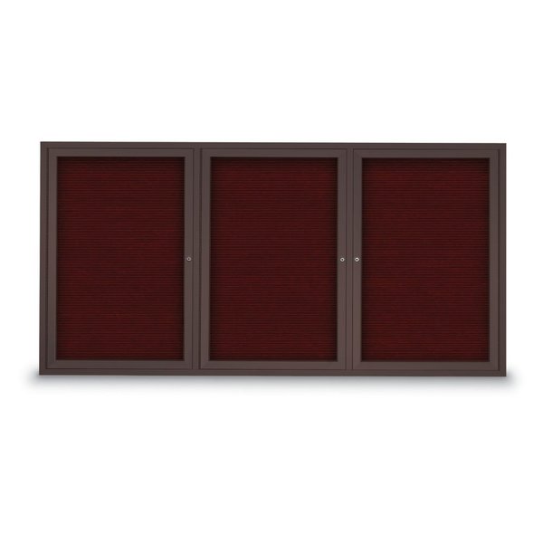 United Visual Products 96"x48" 3-Door Enclosed Outdoor Letterboard, Burgundy/Bronze UV1163DTD9648-BRONZE-BURGUN